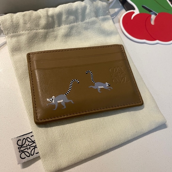 LOEWE x Suna Fujita Lemur Brown Calfskin Leather Card Holder wallet w/ Box - Picture 4 of 16